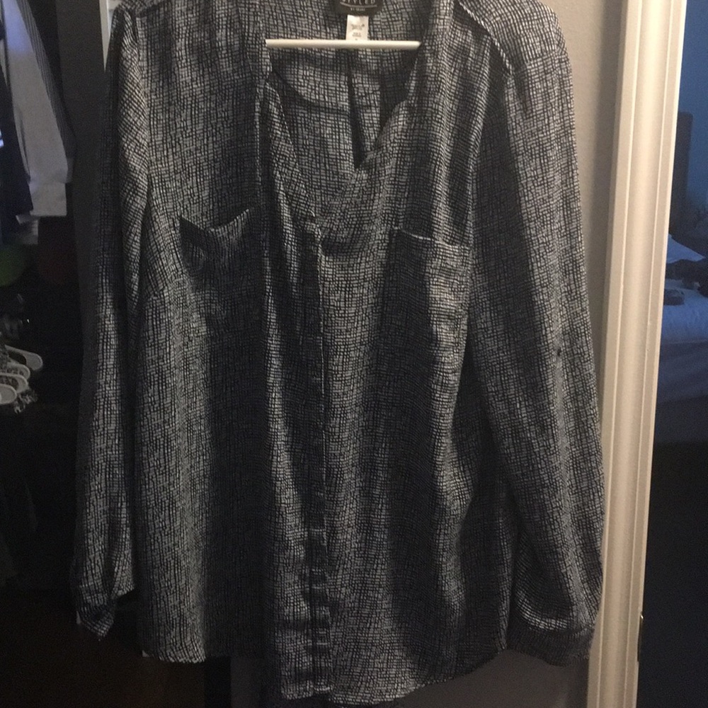 Blue and white pattern blouse
